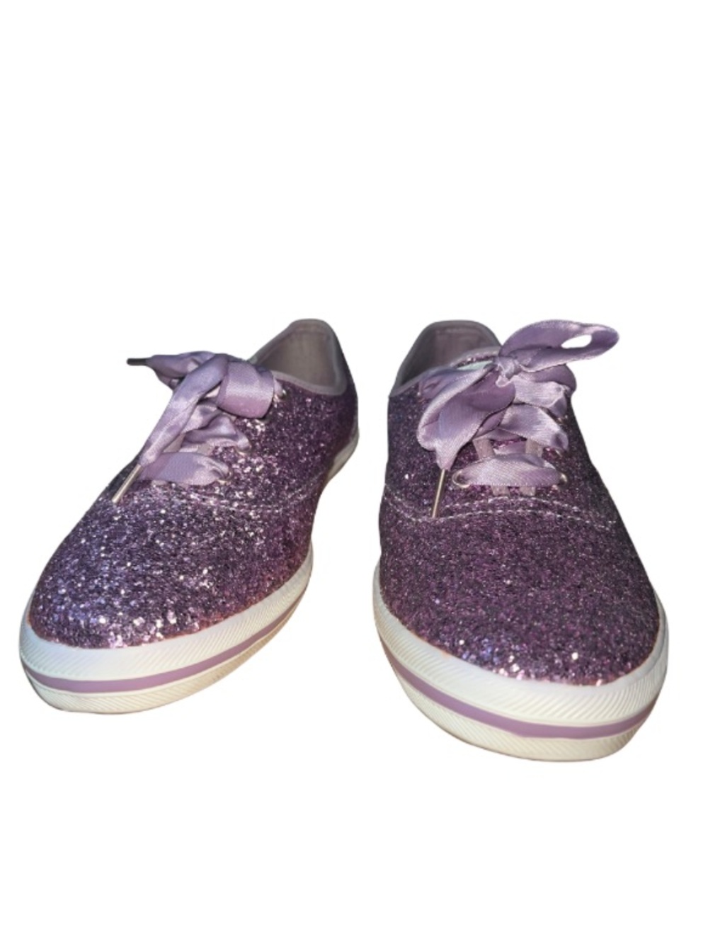 Keds x Kate Spade Lavender/Purple Glitter Satin Lace-Up Sneakers, Size 7.5 - Picture 3 of 7